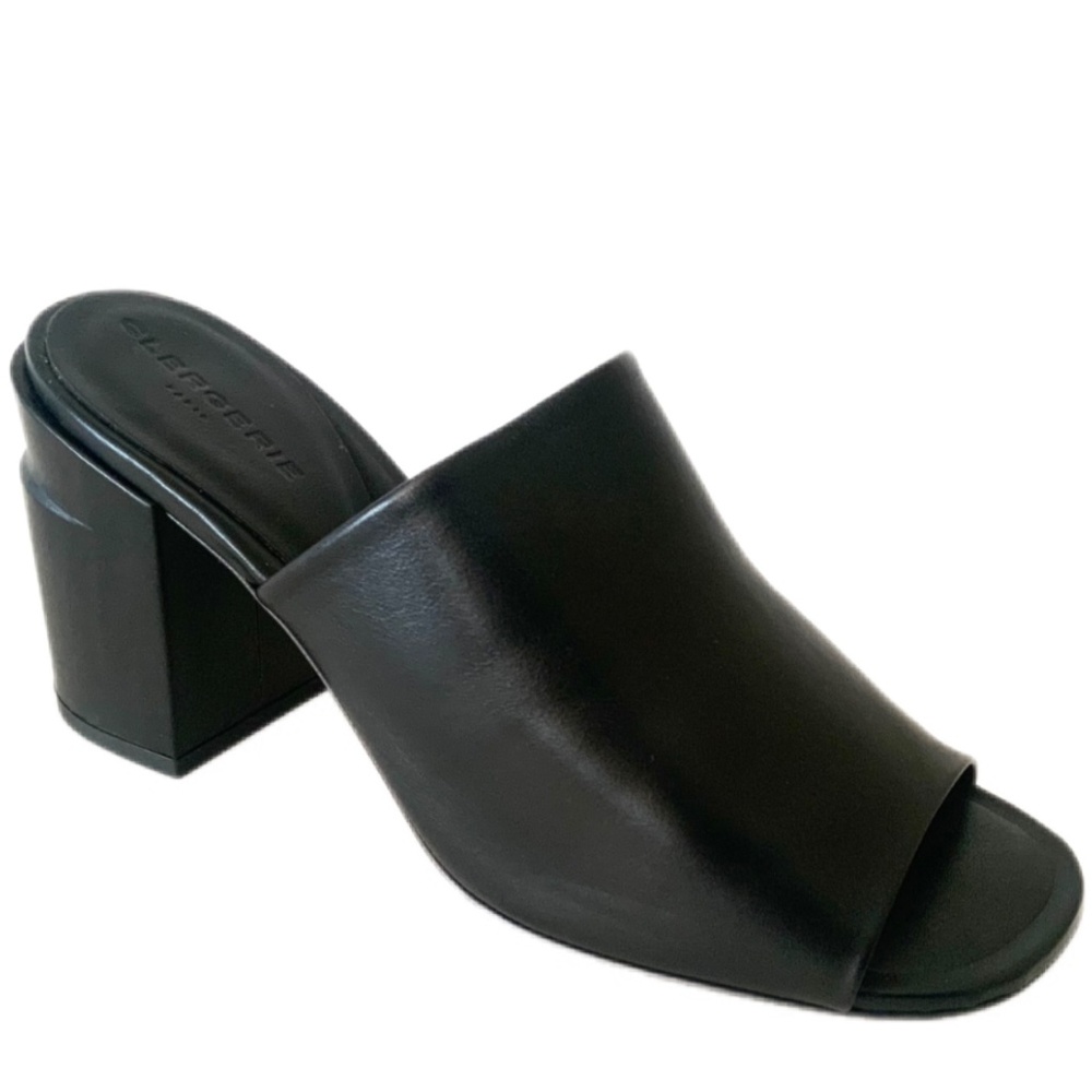 ROBERT CLERGERIE ALLEGRIA MULE BLACK LEATHER block Heel Open Toe Slip On Sandals - Picture 5 of 16